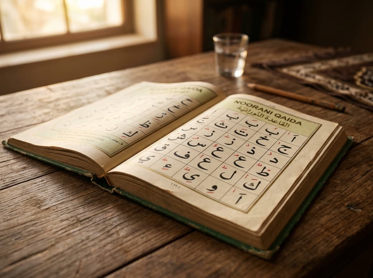 Thumbnail showing students and study materials for Noorani Qaida